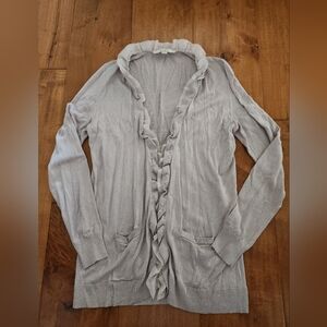 LOFT  Gray Ruffle Cardigan Sweater (S)